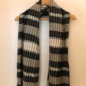 LOFT scarf black white light blue plaid